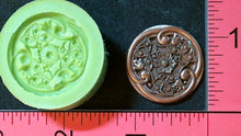 Load image into Gallery viewer, Silicone Mold elegant cabochon Medallion button pin flower jewelry used with wax, gypsum, resin, hot glue, soap, clay, metal