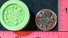 Load image into Gallery viewer, Silicone Mold elegant cabochon Medallion button pin flower jewelry used with wax, gypsum, resin, hot glue, soap, clay, metal