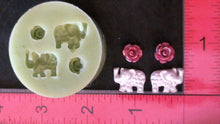 Load image into Gallery viewer, Silicone Mold elephant and Rose Flower used with card, scrapbooking, wax, Candle, gypsum, resin, hot glue, soap, clay, concrete, metal