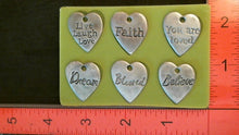 Load image into Gallery viewer, Silicone Mold hearts with words live, love laugh, faith, you are loved, believe, blessed, dream resin, hot glue, soap, clay, concrete, metal