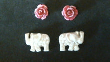 Load image into Gallery viewer, Silicone Mold elephant and Rose Flower used with card, scrapbooking, wax, Candle, gypsum, resin, hot glue, soap, clay, concrete, metal