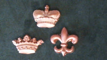 Load image into Gallery viewer, Silicone Mold Royal Symbol Fleur de Lis French Lily Flower European Symbol, Crown King Queen, resin, hot glue, soap, clay, concrete, metal
