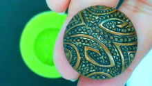 Load image into Gallery viewer, Silicone Mold elegant cabochon Medallion button pin jewelry used with wax, gypsum, resin, hot glue, soap, clay, metal