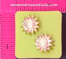Load image into Gallery viewer, Silicone Mold elegant cabochon Medallion Sunflower Daisey flower button pin jewelry used with wax gypsum resin, hot glue, soap, clay, metal
