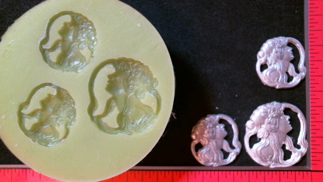 Silicone Mold Maiden Earth girl woman button jewelry used with wax, Candle, gypsum, resin, hot glue, soap, clay, concrete, metal