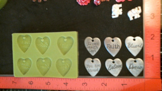 Silicone Mold hearts with words live, love laugh, faith, you are loved, believe, blessed, dream resin, hot glue, soap, clay, concrete, metal
